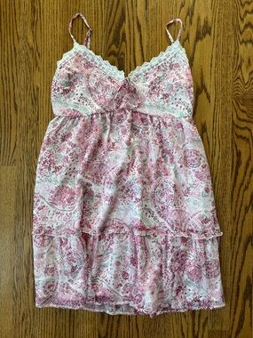 Hollister Pink Floral Babydoll Mini Dress with Lace Trim
